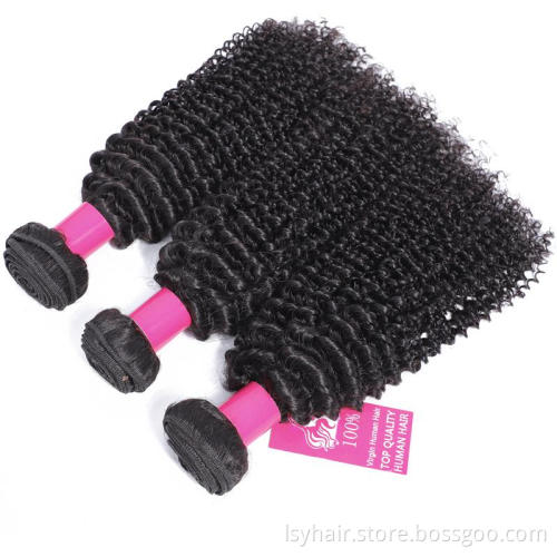 Lsy 10A Grade Kinky Curly Human Hair 3 Bundles and Closure 360 Frontal, Tuneful Brazilian Hair 360 Frontal Closure with Bundles